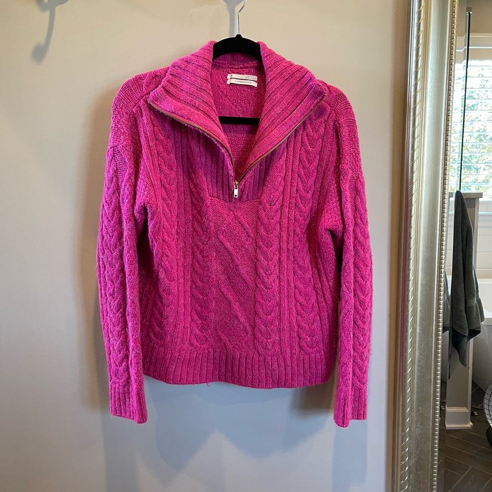 Anthropologie Cable-Knit Half-Zip Sweater in Bright Pink